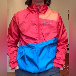 cotopaxi, tri-colored wind breaker.